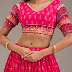 Rani Pink Mirrorwork Satin Readymade Lehenga