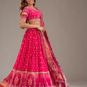 Rani Pink Mirrorwork Satin Readymade Lehenga